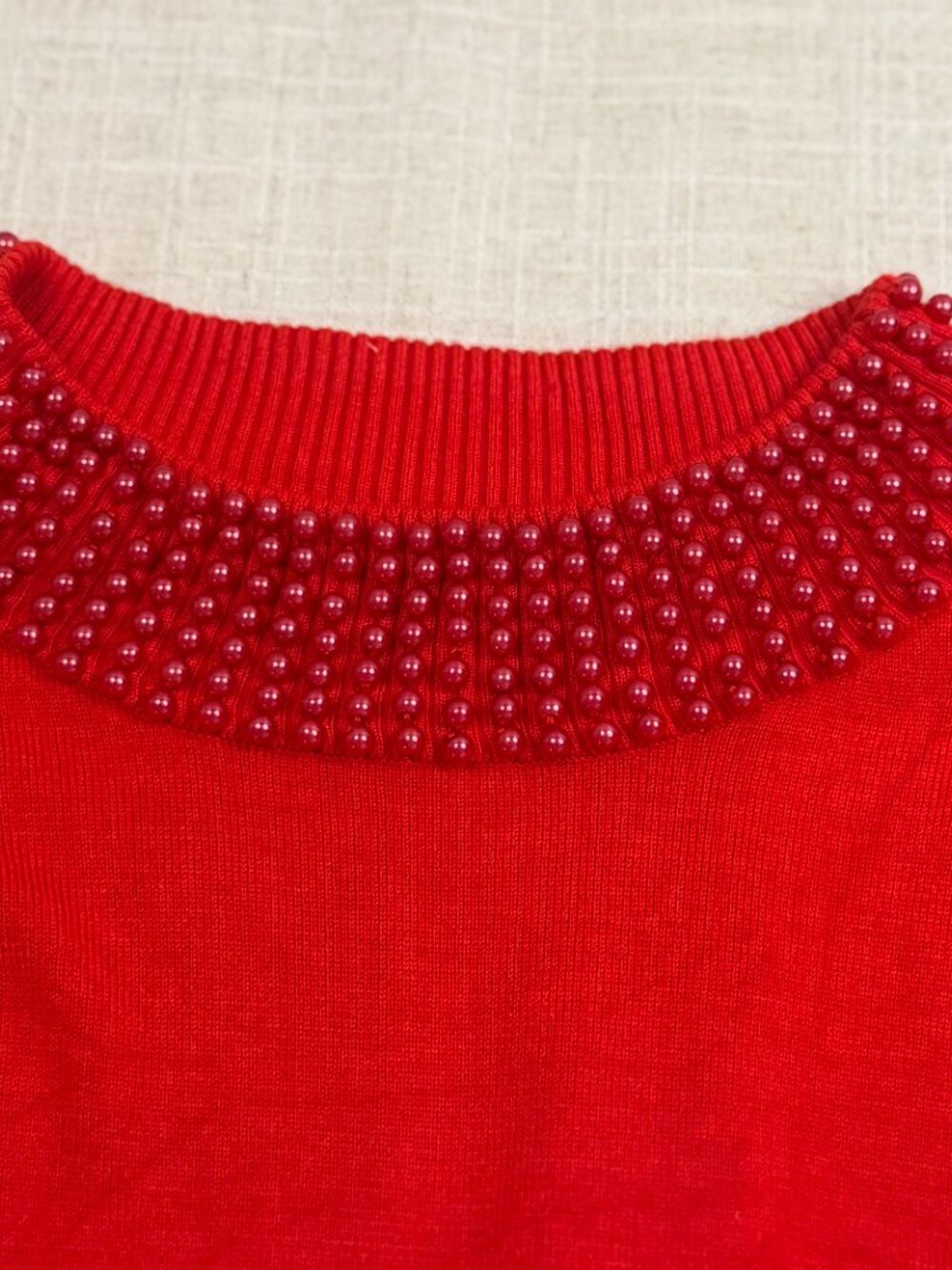 Fierce by Mally Red Pearl Beaded Ruffle Sleeve Sweater Women’s Medium Statement - Picture 5 of 6